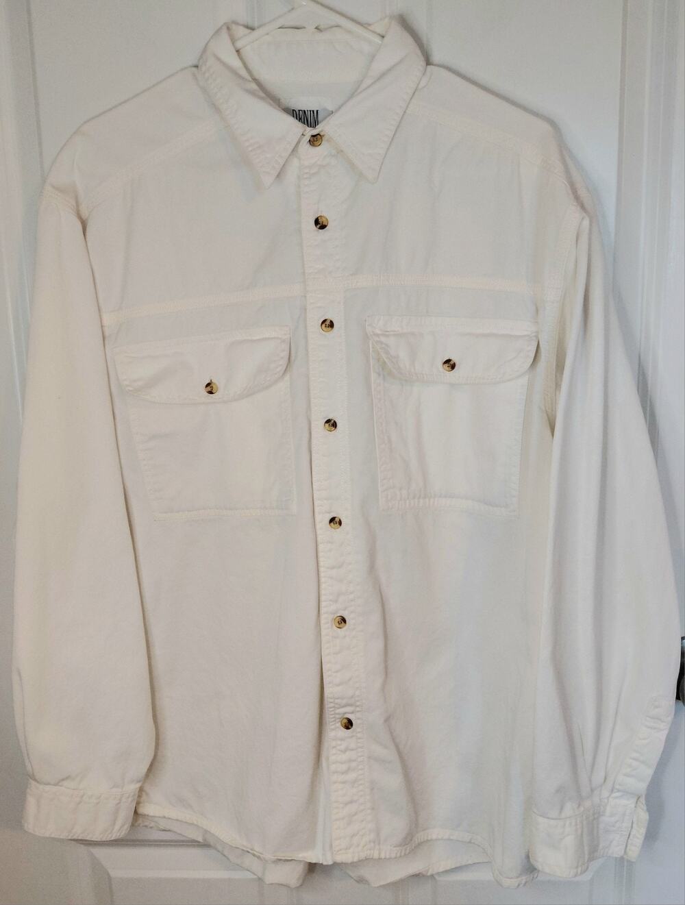 Vintage 90s Denim Express Ivory Shirt Workwear Overshirt Men's L Heavy Utility